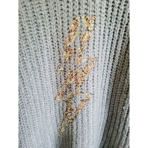 Torrid 1 Gray Cable Knit Heavy Warm Cozy Sweater Pullover Lightning Bolt Beading - Picture 5 of 10